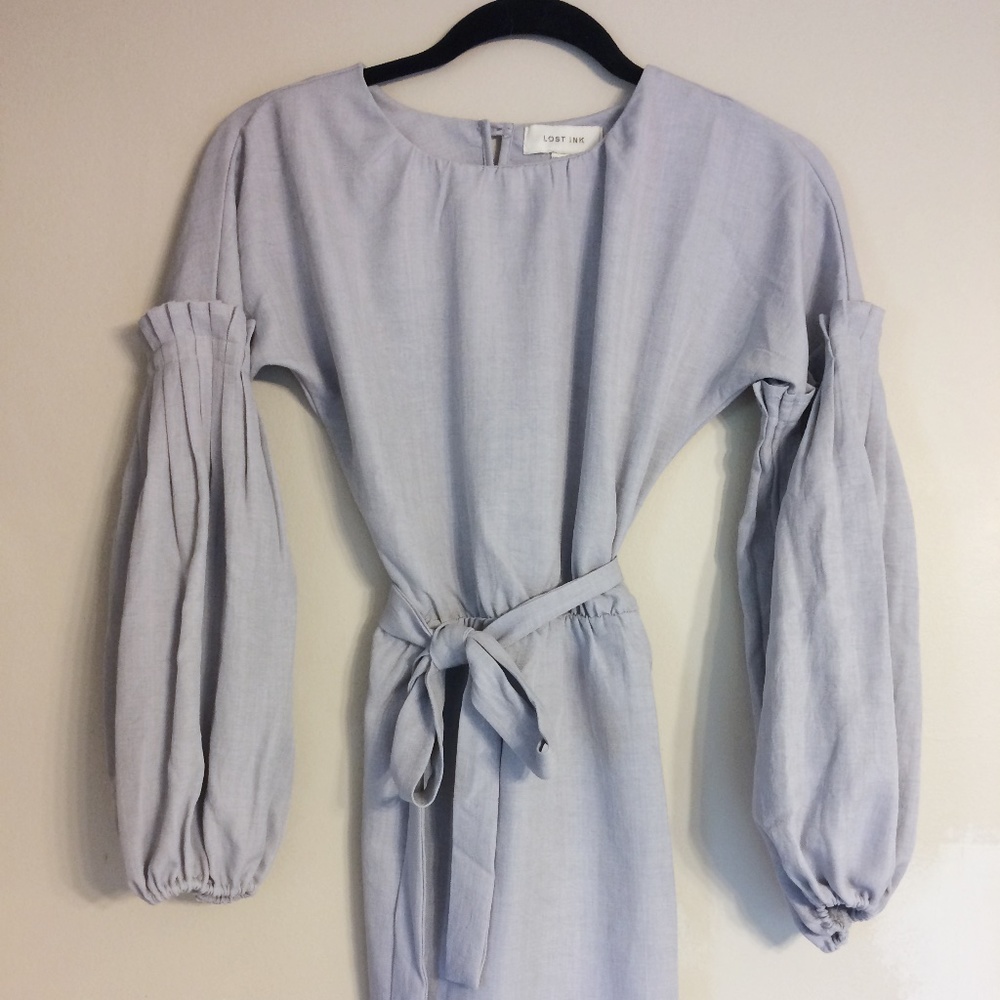 Petite Tie Waist Dress w/ Balloon Sleeve